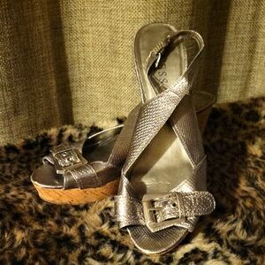 Guess Silver Wedge Sandals with Strappy Design Size 9